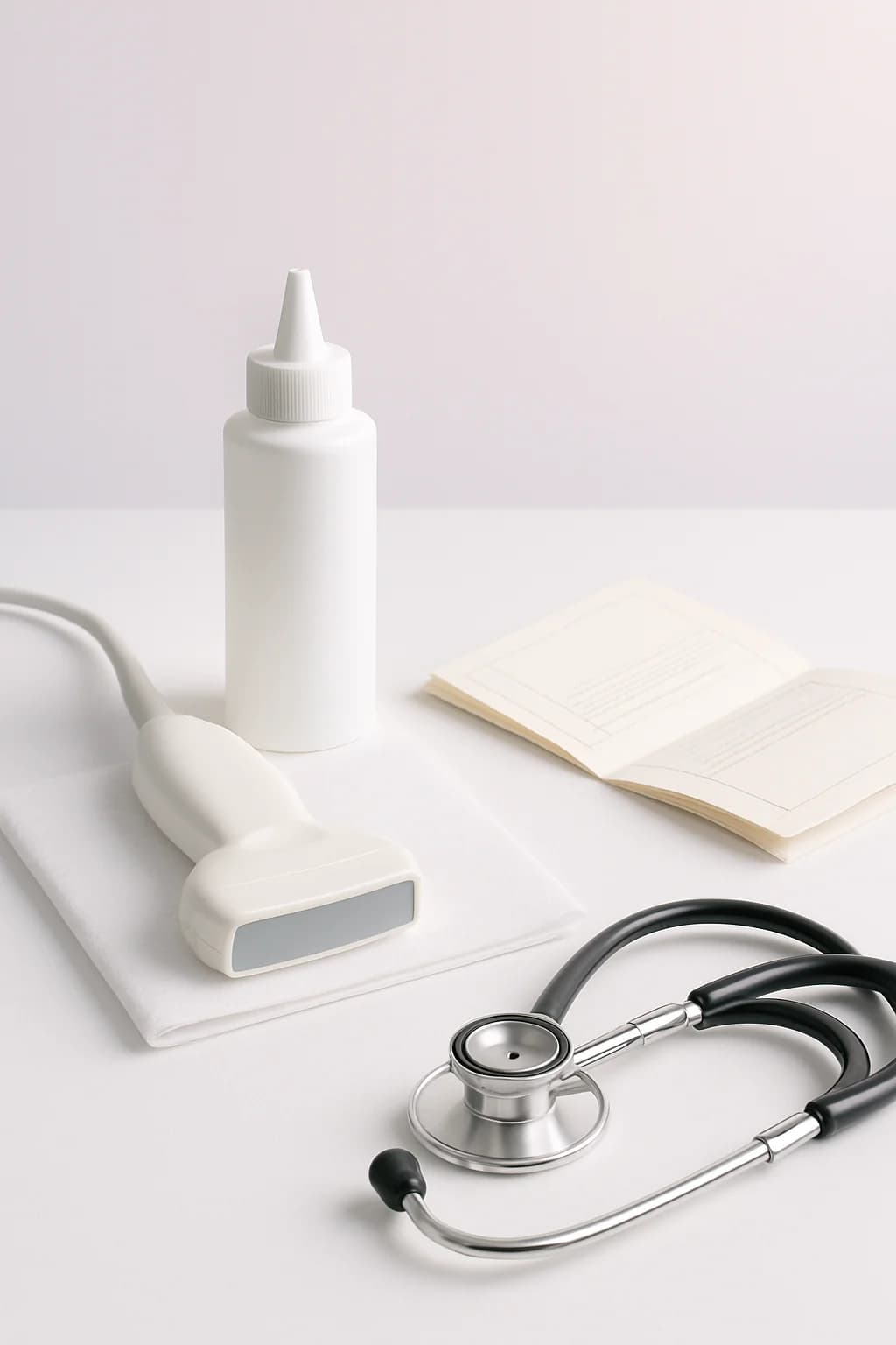 Obstetrik ultrason probu ve hasta dosyası still life — Kadın Hastalıkları ve Doğum Polikliniği